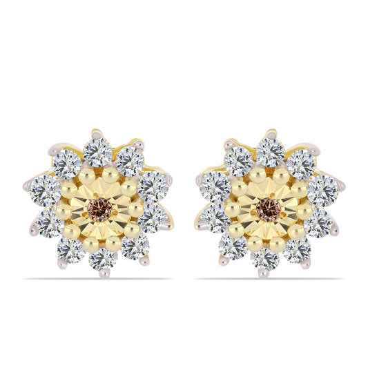 Pozlacené Stříbro 925/1000 - Náušnice s Cognac Diamantem a Bílým Topazem - Karátové číslo: 0.31. přibližná hmotnost: 1.42 gramů