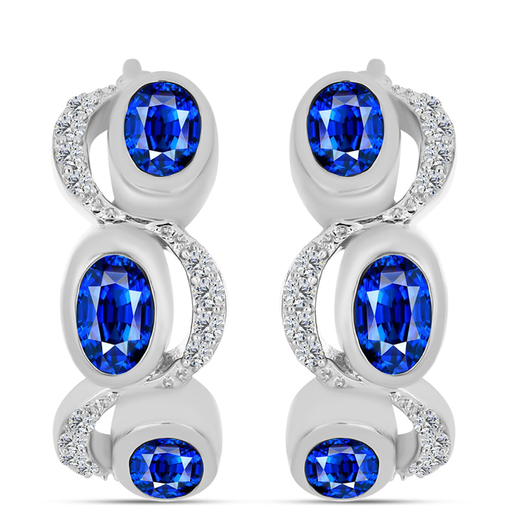 Stříbro 925/1000 - Náušnice s Australským Modrým Safírem a Bílým Topazem - Karátové číslo: 2.29. přibližná hmotnost: 5.63 gramů