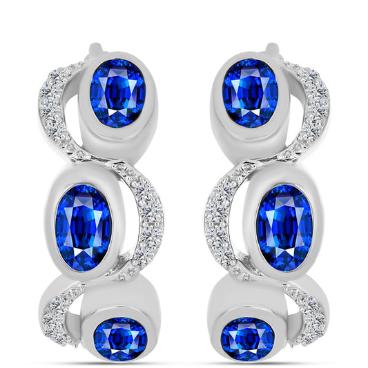 Stříbrné Náušnice s Australským Modrým Safírem a Bílým Topazem