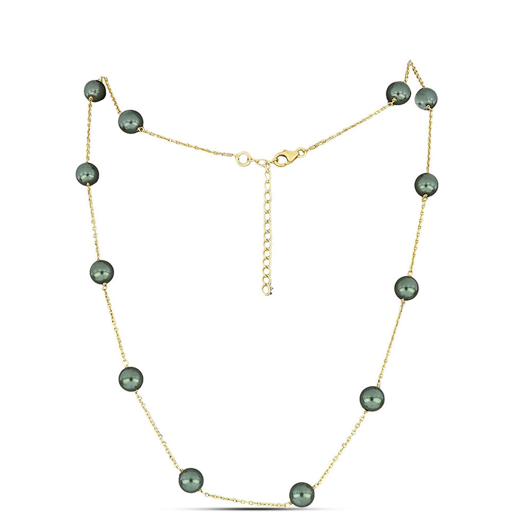 Pozlacený Stříbrný Náhrdelník se Sladkovodní perlou v podobě Tahitské zelené iluze