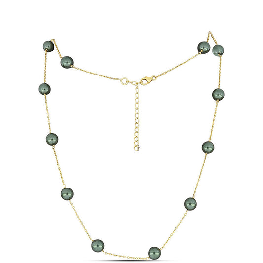 Pozlacený Stříbrný Náhrdelník se Sladkovodní perlou v podobě Tahitské zelené iluze