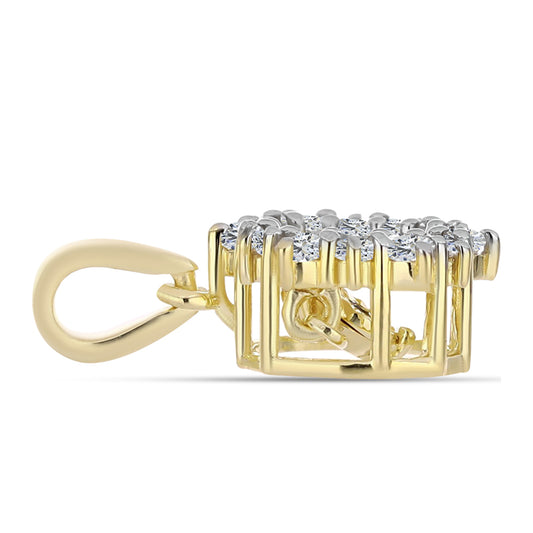 Pozlacené Stříbro 925/1000 - Přívěsek s Cognac Diamantem a Bílým Topazem - Karátové číslo: 0.49. přibližná hmotnost: 1.43 gramů