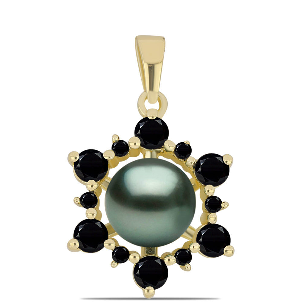 Pozlacené stříbro 925/1000 Přívěsek se Sladkovodní perlou v podobě Tahitské zelené iluze a Černým Spinelem z Horského Badachšánu - Karátové číslo: 1.69. přibližná hmotnost: 1.88 gramů 1 