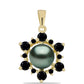 Pozlacené stříbro 925/1000 Přívěsek se Sladkovodní perlou v podobě Tahitské zelené iluze a Černým Spinelem z Horského Badachšánu - Karátové číslo: 1.69. přibližná hmotnost: 1.88 gramů