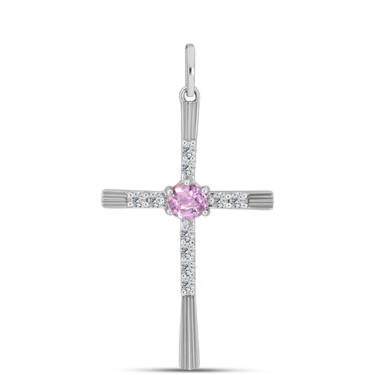 Stříbro 925/1000 - Přívěsek s Kunzitem z Pala a Bílým Topazem - Karátové číslo: 1.1. přibližná hmotnost: 2.71 gramů