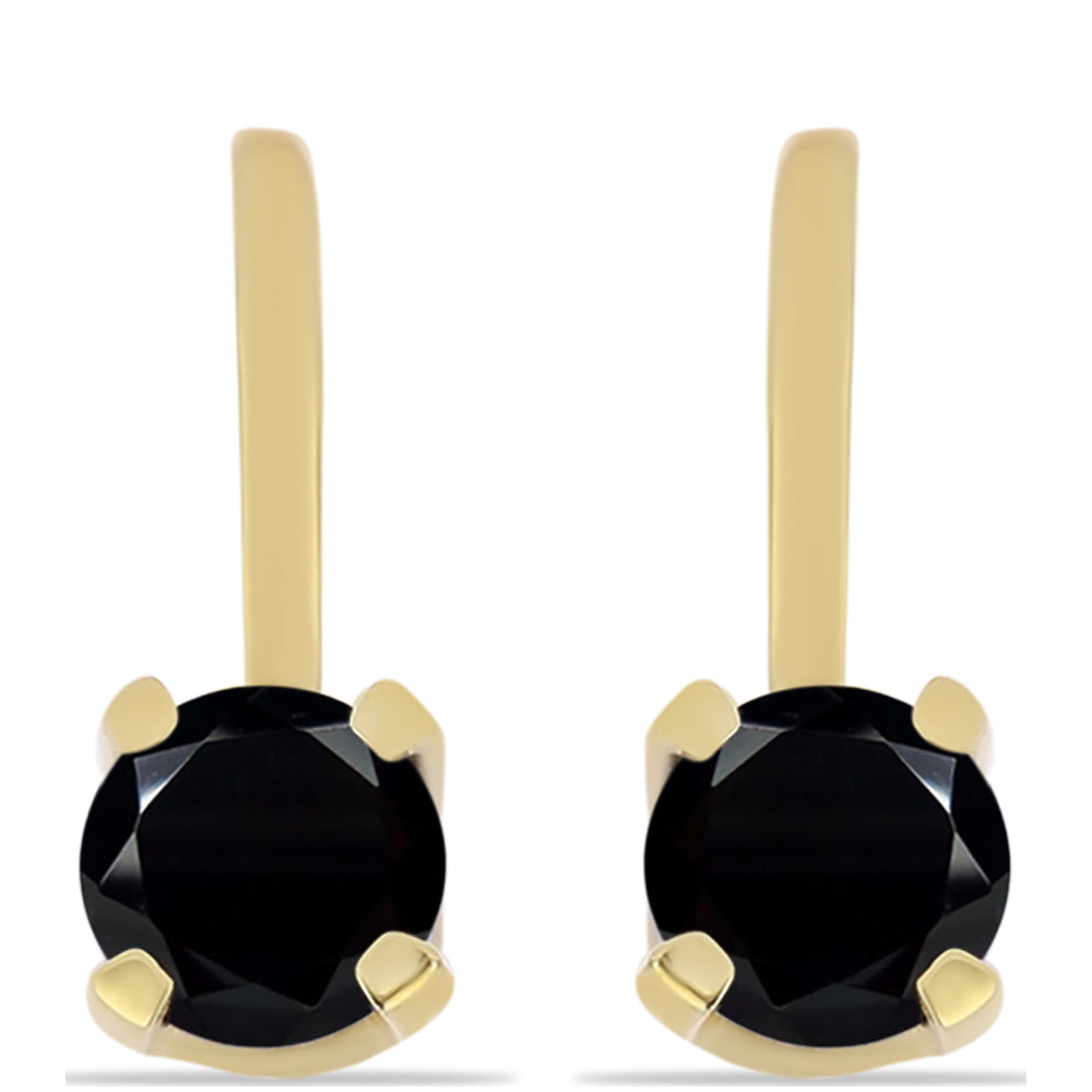 Pozlacené stříbro 925/1000 Náušnice s Černým Onyxem - Karátové číslo: 1.07. přibližná hmotnost: 2.48 gramů