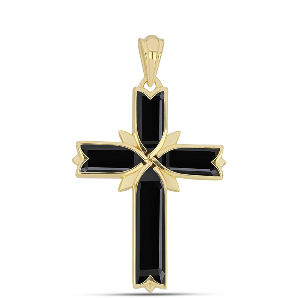 Kříž Pozlacený Stříbrný Přívěsek s Černým Onyxem