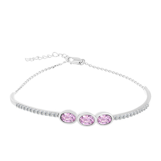 Stříbro 925/1000 - Náramek s Kunzitem z Pala a Bílým Topazem - Karátové číslo: 2.53. přibližná hmotnost: 6 gramů