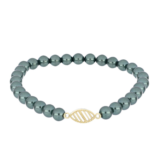 Pozlacené Stříbro 925/1000 - Náramek se Sladkovodní perlou v podobě Tahitské zelené iluze - Karátové číslo: 40.3. přibližná hmotnost: 8.78 gramů