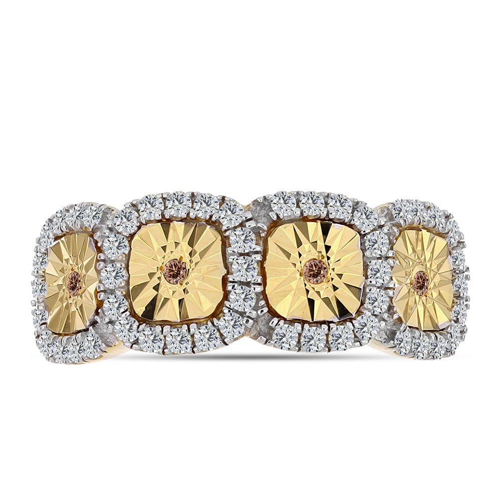 Pozlacené Stříbro 925/1000 - Prsten s Cognac Diamantem a Bílým Topazem - Karátové číslo: 0.47. přibližná hmotnost: 4.46 gramů