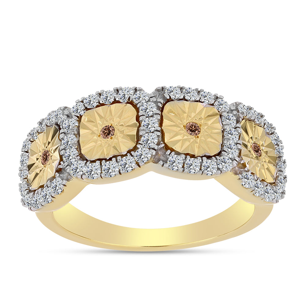 Pozlacené Stříbro 925/1000 - Prsten s Cognac Diamantem a Bílým Topazem - Karátové číslo: 0.47. přibližná hmotnost: 4.46 gramů 3 