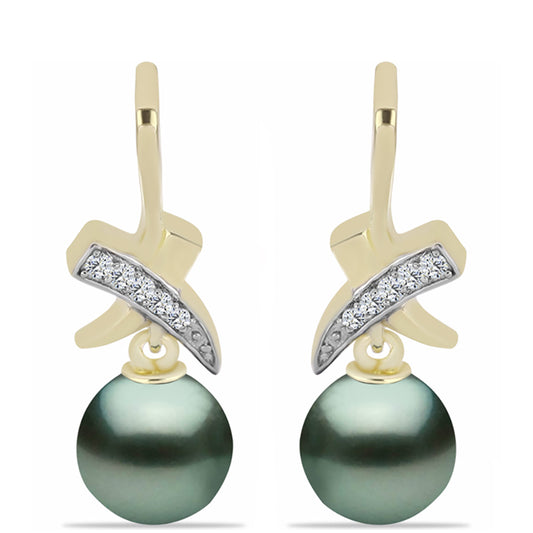 Pozlacené Stříbro 925/1000 - Náušnice se Sladkovodní perlou v podobě Tahitské zelené iluze a Bílým Topazem - Karátové číslo: 8.48. přibližná hmotnost: 5.02 gramů