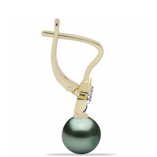 Pozlacené Stříbro 925/1000 - Náušnice se Sladkovodní perlou v podobě Tahitské zelené iluze a Bílým Topazem - Karátové číslo: 8.48. přibližná hmotnost: 5.02 gramů