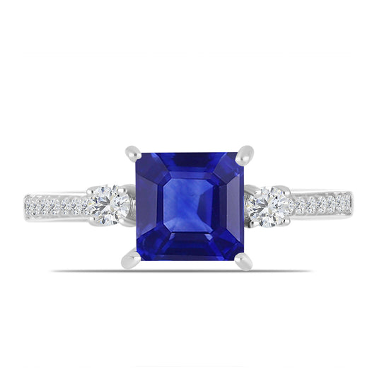 Stříbro 925/1000 - Prsten s Australským Modrým Safírem a Bílým Topazem - Karátové číslo: 2.69. přibližná hmotnost: 2.71 gramů