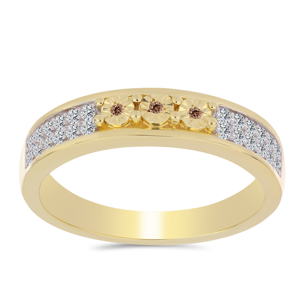 Pozlacený 925 / 1000 Sterlingové Stříbro Prsten s Cognac Diamantem a Bílým Topazem