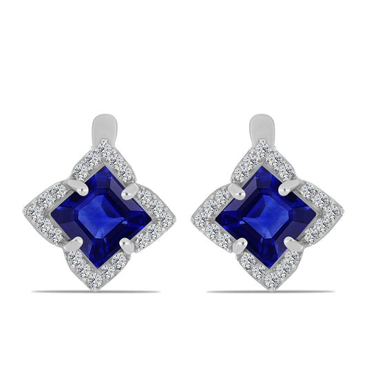 Stříbro 925/1000 - Náušnice s Australským Modrým Safírem a Bílým Topazem - Karátové číslo: 3.46. přibližná hmotnost: 3.65 gramů