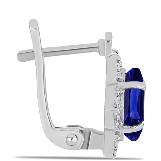 Stříbro 925/1000 - Náušnice s Australským Modrým Safírem a Bílým Topazem - Karátové číslo: 3.46. přibližná hmotnost: 3.65 gramů