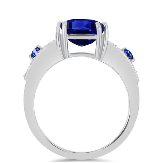 Stříbrný Prsten s Australským Modrým Safírem a Bílým Topazem
