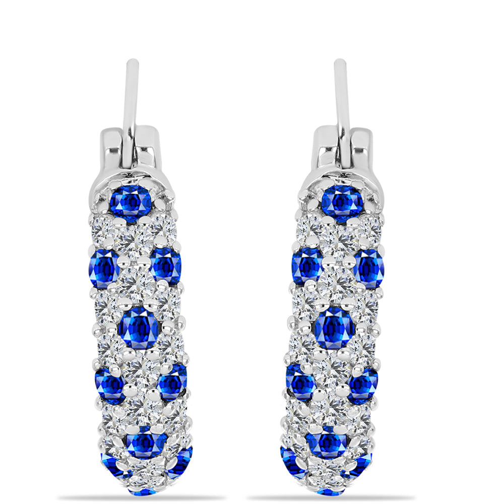 Stříbrné Náušnice s Australským Modrým Safírem a Bílým Topazem