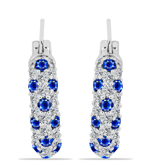 Stříbrné Náušnice s Australským Modrým Safírem a Bílým Topazem