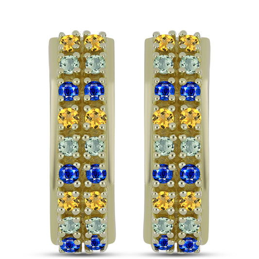 Pozlacené Stříbrné Náušnice s Duhovým Safírem