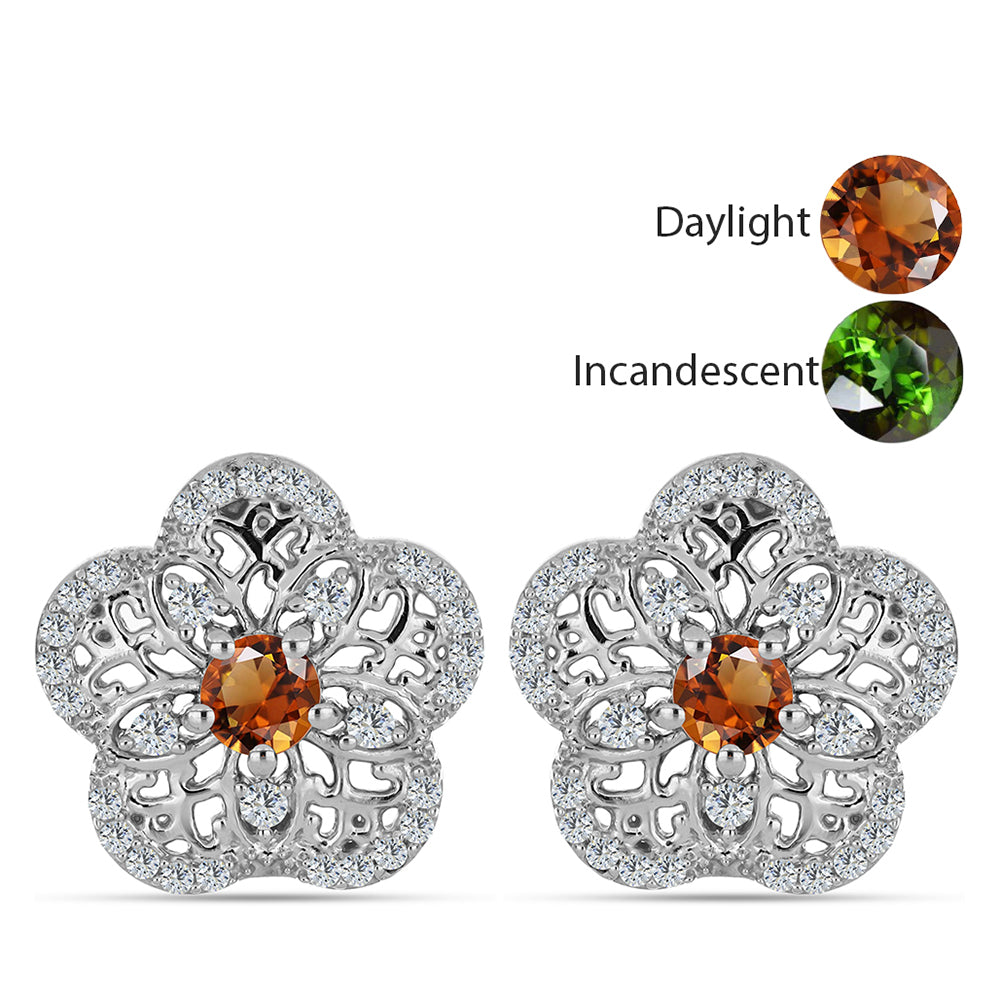 Stříbro 925/1000 Náušnice s Certifikovaný Anatolským zultanitem pěstovaný v laboratoři a Bílým Topazem - Karátové číslo: 1.06. přibližná hmotnost: 5.04 gramů 1 