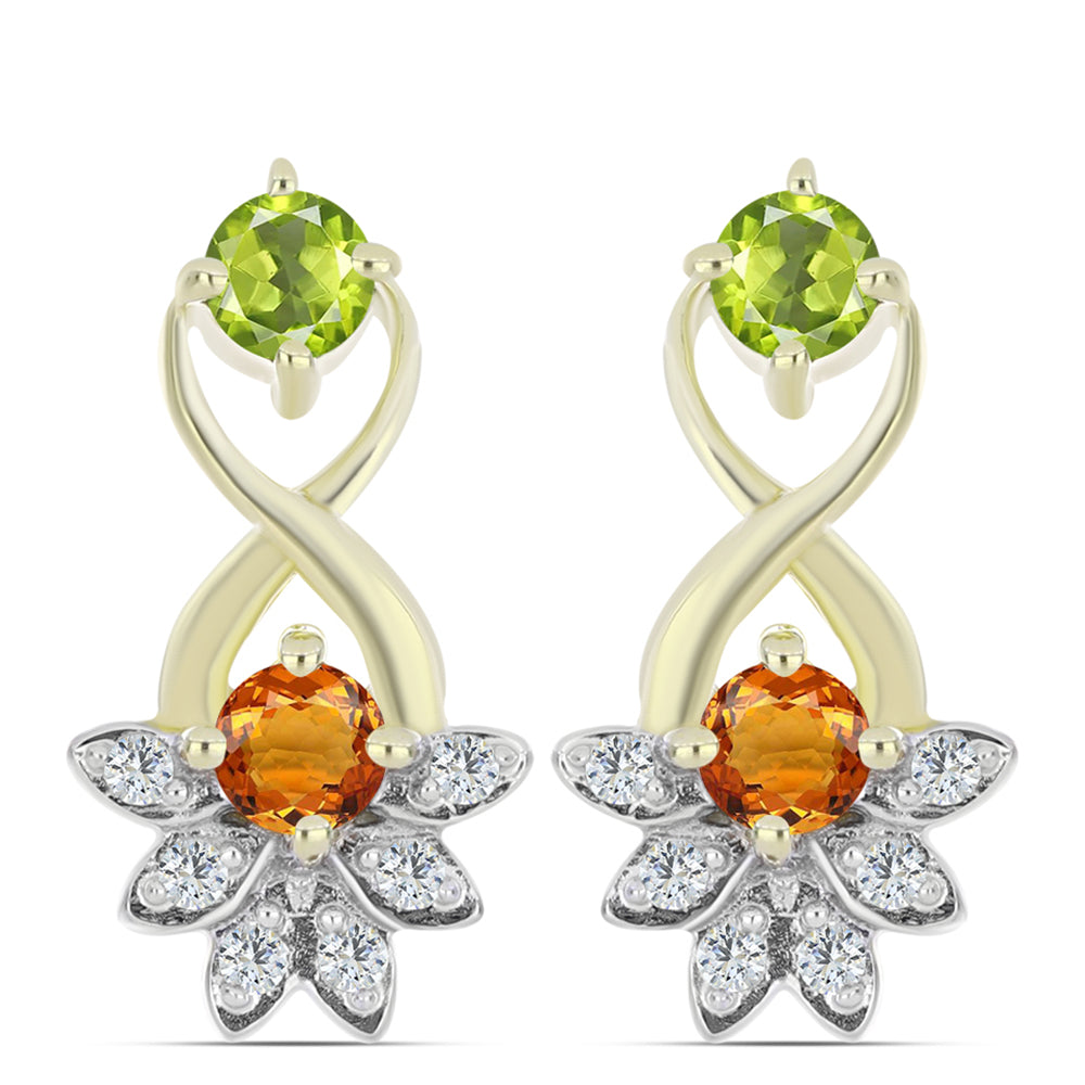 Pozlacené 925 / 1000 Sterlingové Stříbro Náušnice s Duhovým Safírem a Bílým Topazem 1 