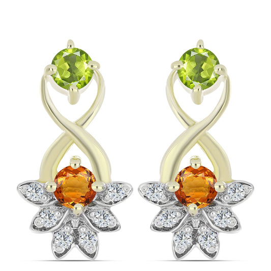 Pozlacené 925 / 1000 Sterlingové Stříbro Náušnice s Duhovým Safírem a Bílým Topazem