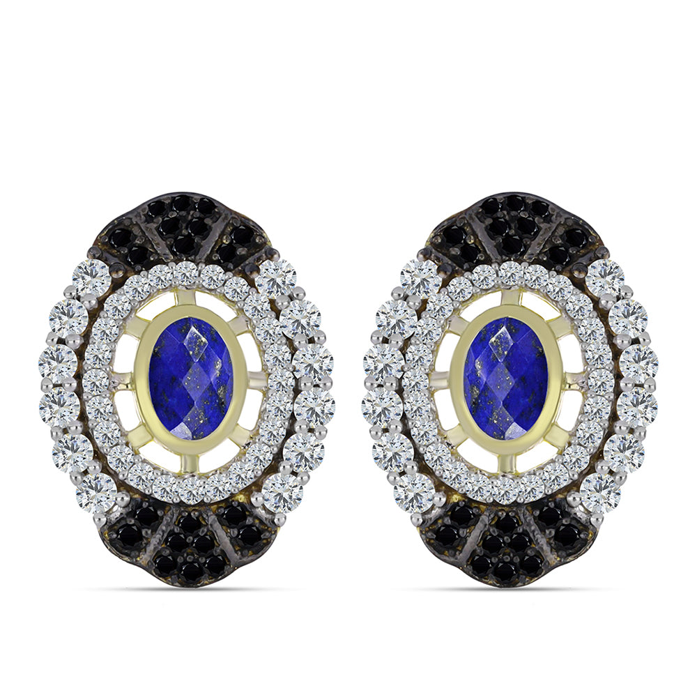 Pozlacené stříbro 925/1000 Náušnice s Lapisem Lazuli a Bílým Topazem - Karátové číslo: 2.77. přibližná hmotnost: 7.11 gramů 1 