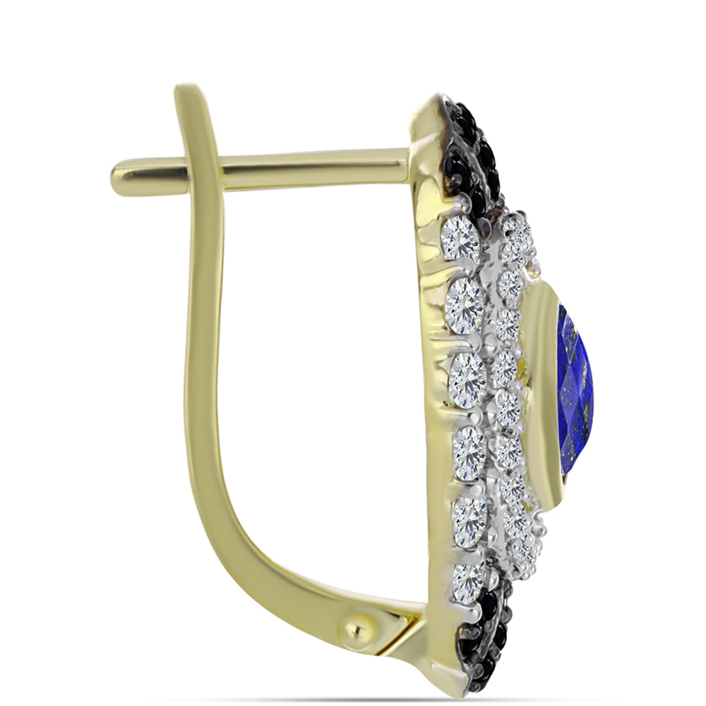 Pozlacené stříbro 925/1000 Náušnice s Lapisem Lazuli a Bílým Topazem - Karátové číslo: 2.77. přibližná hmotnost: 7.11 gramů 2 