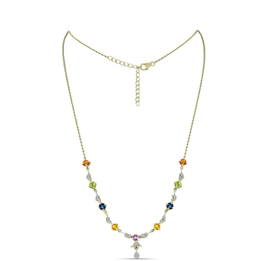 Pozlacené Stříbro 925/1000 - Náhrdelník s Duhovým Safírem a Bílým Topazem - Karátové číslo: 3.34. přibližná hmotnost: 6.91 gramů
