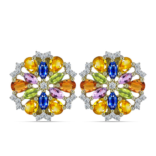 Pozlacené 925 / 1000 Sterlingové Stříbro Náušnice s Duhovým Safírem a Bílým Topazem