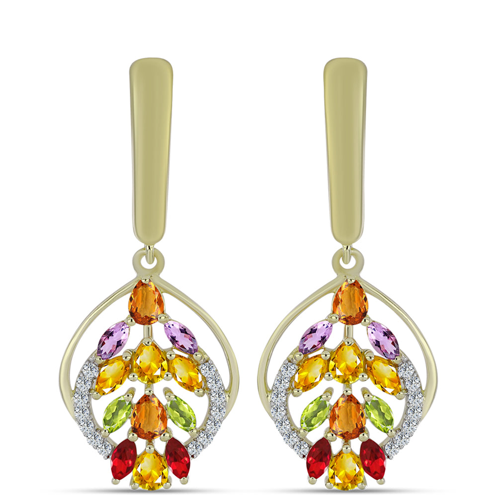 Pozlacené Stříbrné Náušnice s Duhovým Safírem a Bílým Topazem