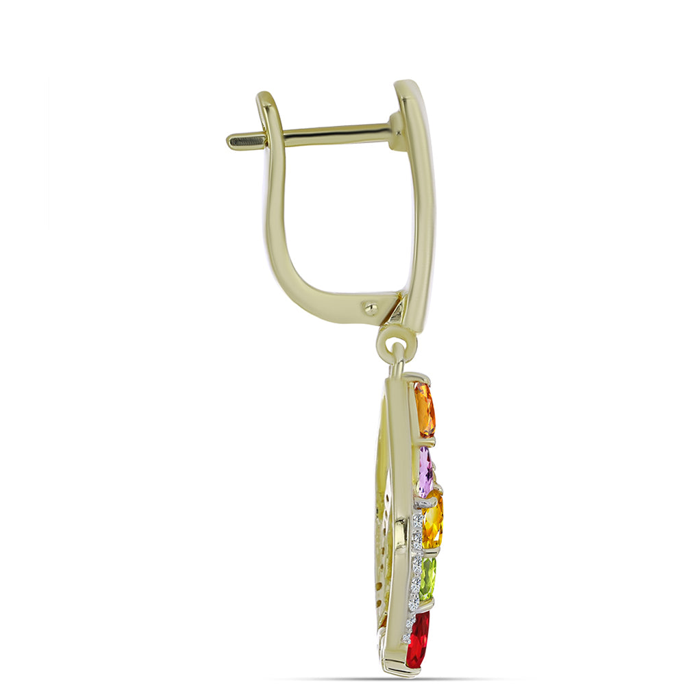 Pozlacené Stříbrné Náušnice s Duhovým Safírem a Bílým Topazem