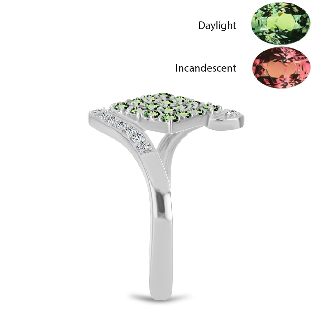 Stříbro 925/1000 - Prsten s Přírodním Alexandritem a Bílým Topazem - Karátové číslo: 0.39. přibližná hmotnost: 2.87 gramů 4 