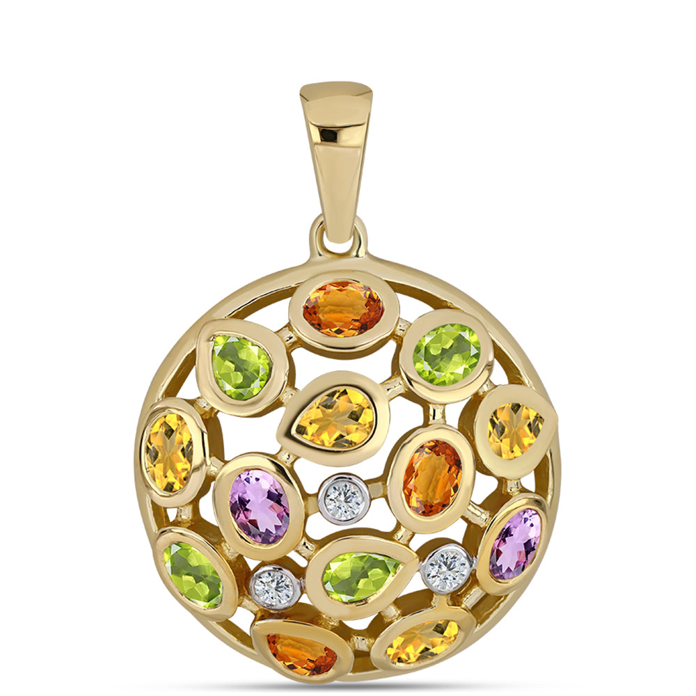 Pozlacené Stříbro 925/1000 - Přívěsek s Duhovým Safírem a Bílým Topazem - Karátové číslo: 2.93. přibližná hmotnost: 6.12 gramů 1 