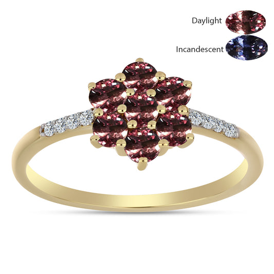 Pozlacené stříbro 925/1000 Prsten s Tsivorským Měňavým Granátem a Bílým Topazem - Karátové číslo: 1.16. přibližná hmotnost: 1.94 gramů