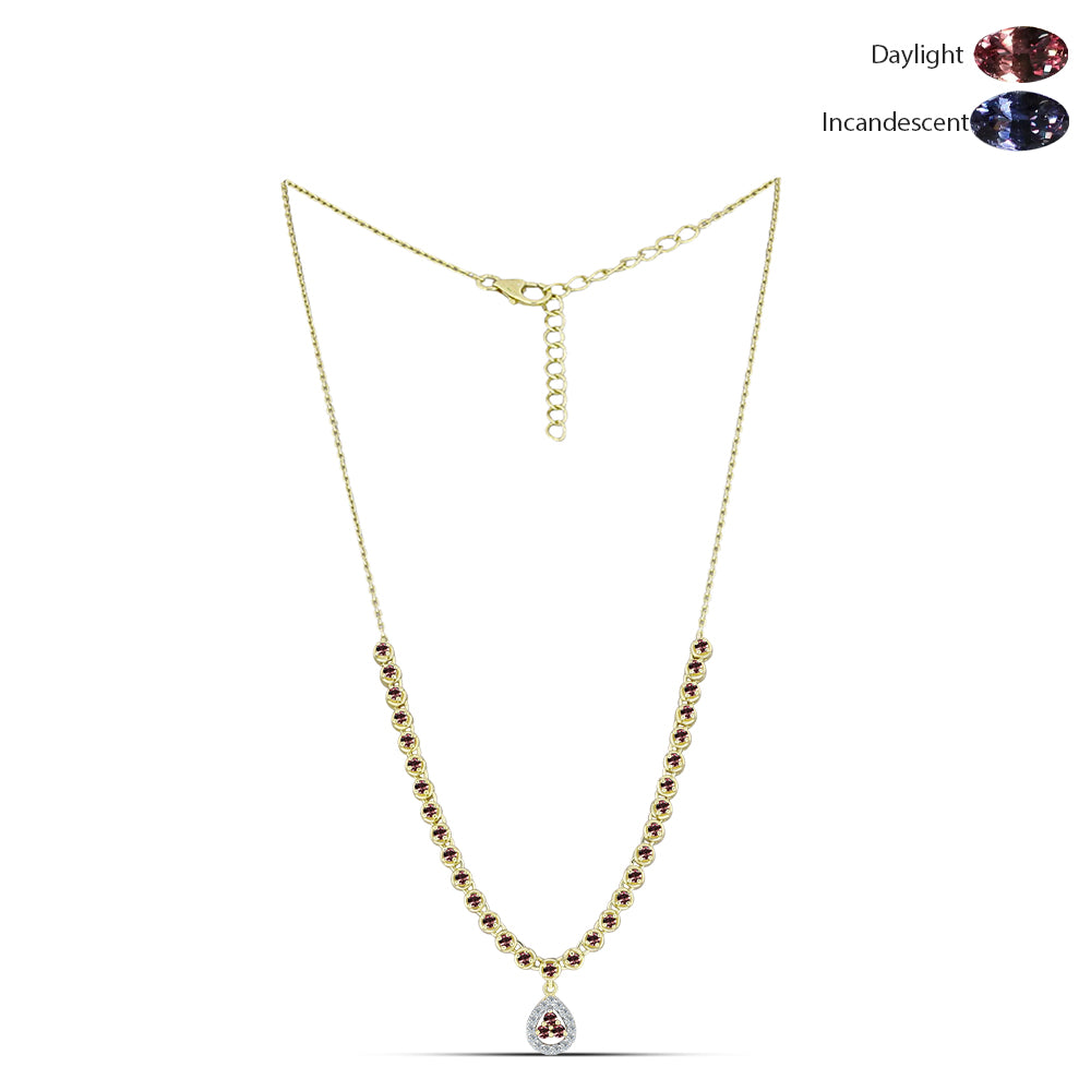 Pozlacené stříbro 925/1000 Náhrdelník s Tsivorským Měňavým Granátem a Bílým Topazem - Karátové číslo: 1.84. přibližná hmotnost: 7.8 gramů 1 