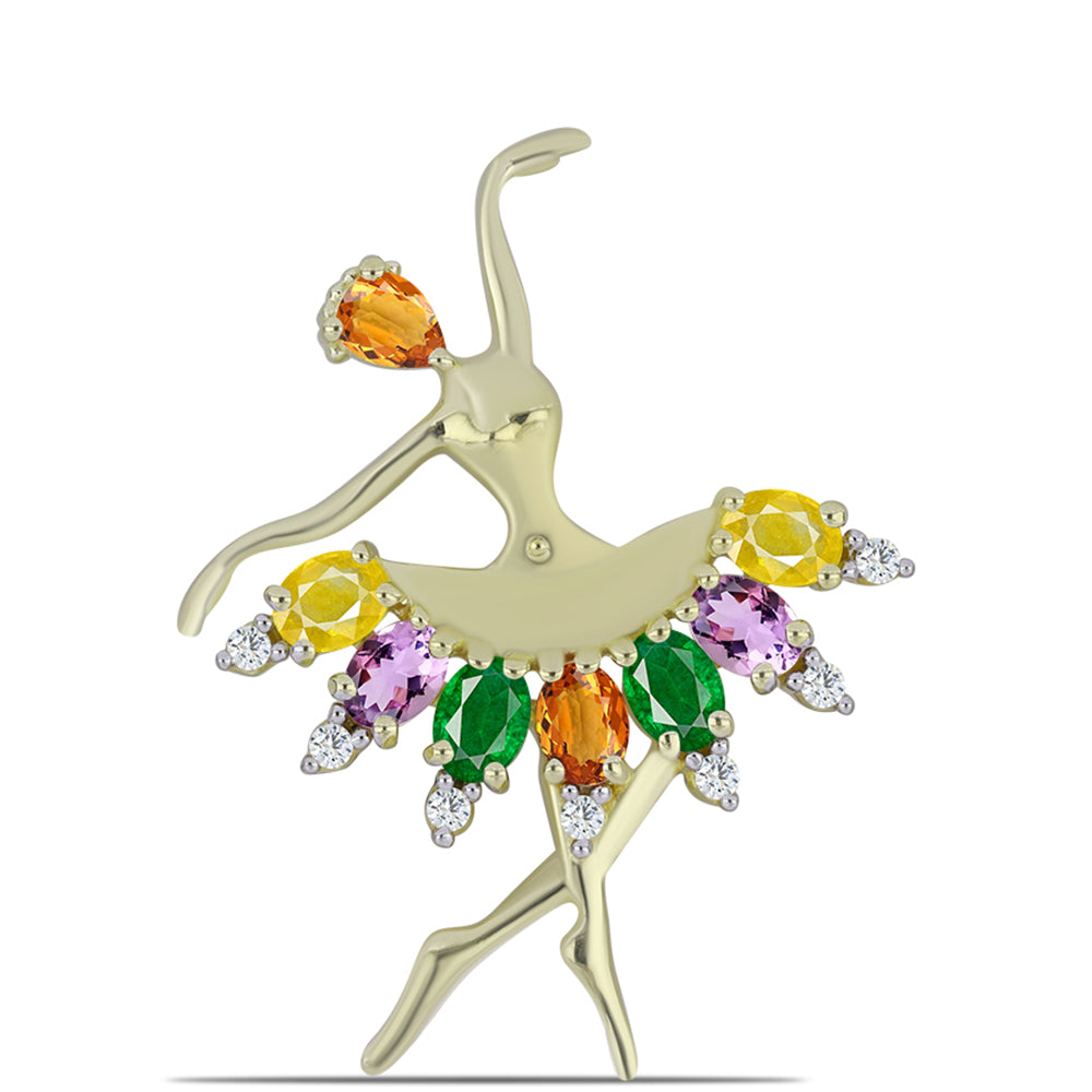 Pozlacené Stříbro 925/1000 - Brož s Duhovým Safírem a Bílým Topazem - Karátové číslo: 1.93. přibližná hmotnost: 4.04 gramů 1 