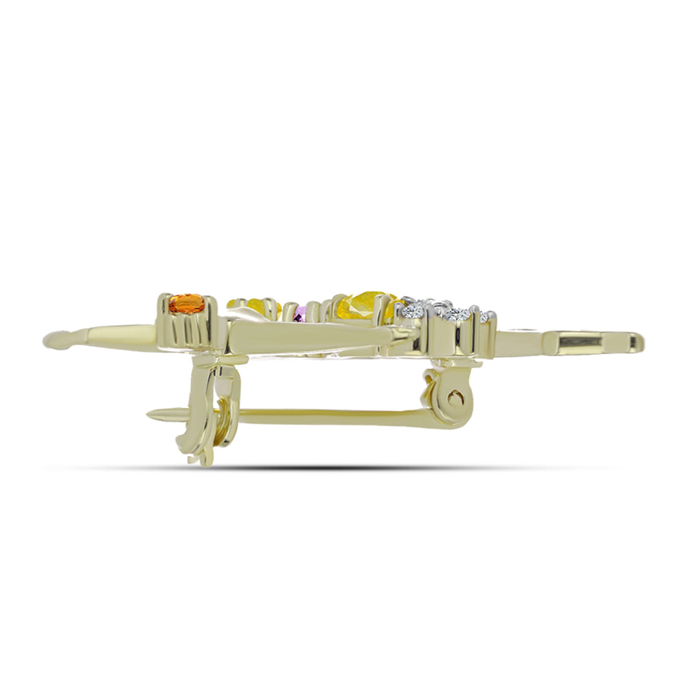 Pozlacené Stříbro 925/1000 - Brož s Duhovým Safírem a Bílým Topazem - Karátové číslo: 1.93. přibližná hmotnost: 4.04 gramů 2 