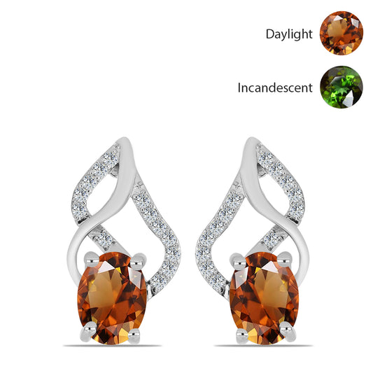 Stříbro 925/1000 Náušnice s Certifikovaný Anatolským zultanitem pěstovaný v laboratoři a Bílým Topazem - Karátové číslo: 3.24. přibližná hmotnost: 4.27 gramů