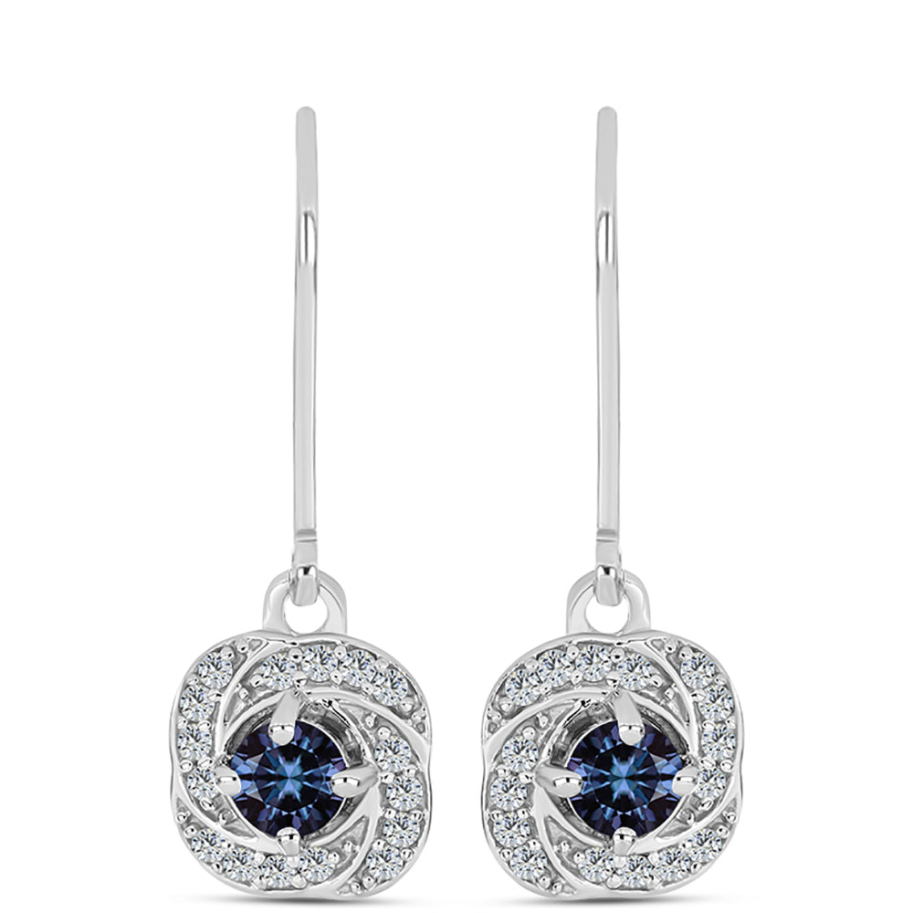 Stříbro 925/1000 - Náušnice s "Císařský Fialový" Moissanitem a Bílým Topazem - Karátové číslo: 0.78. přibližná hmotnost: 3.08 gramů