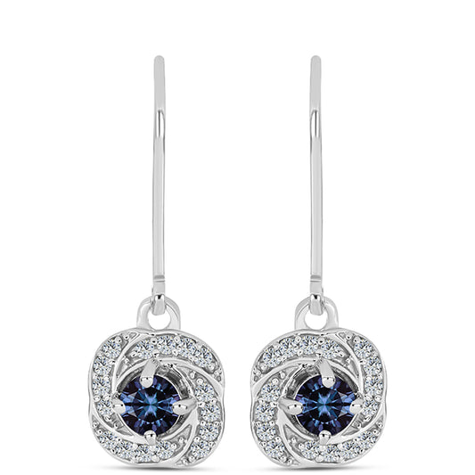 Stříbrné Náušnice s "Císařský Fialový" Moissanitem a Bílým Topazem