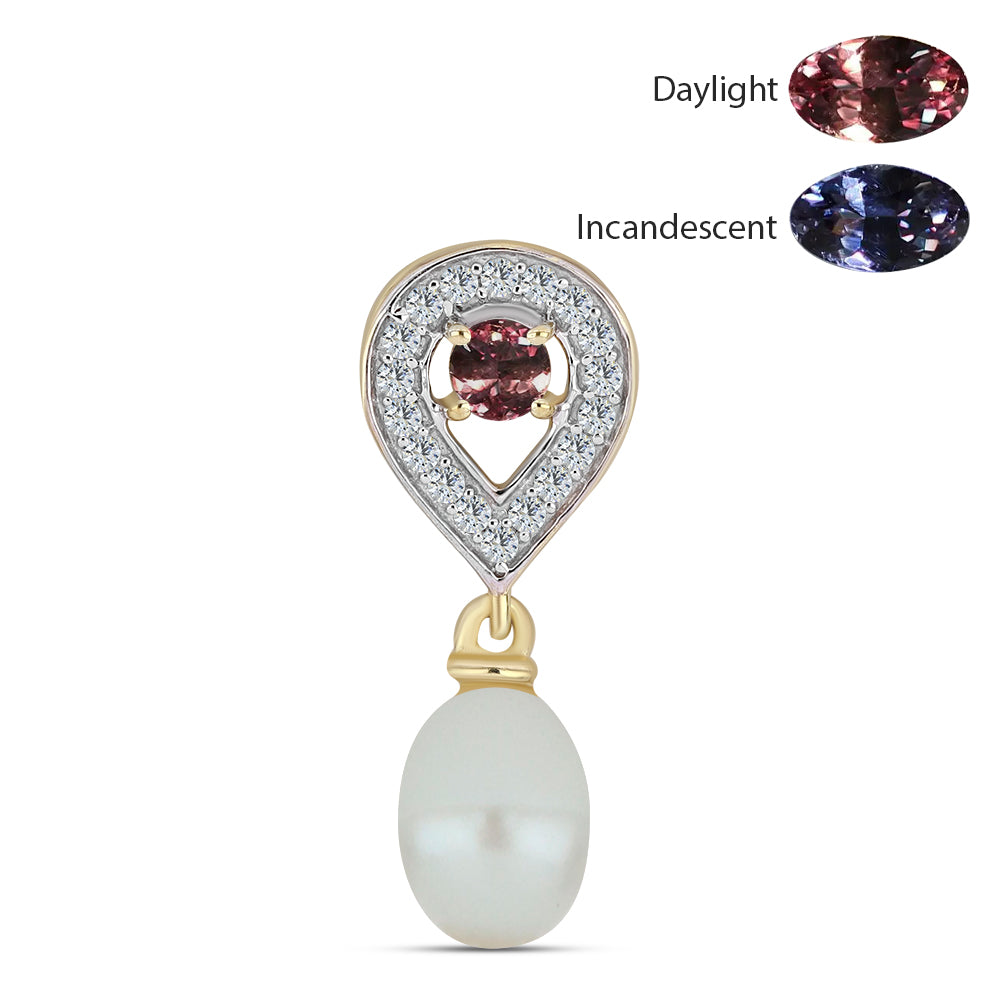 Pozlacené Stříbro 925/1000 - Přívěsek s Tsivorským Měňavým Granátem a Bílou Sladkovodní Perlou - Karátové číslo: 2.07. přibližná hmotnost: 1.22 gramů 1 