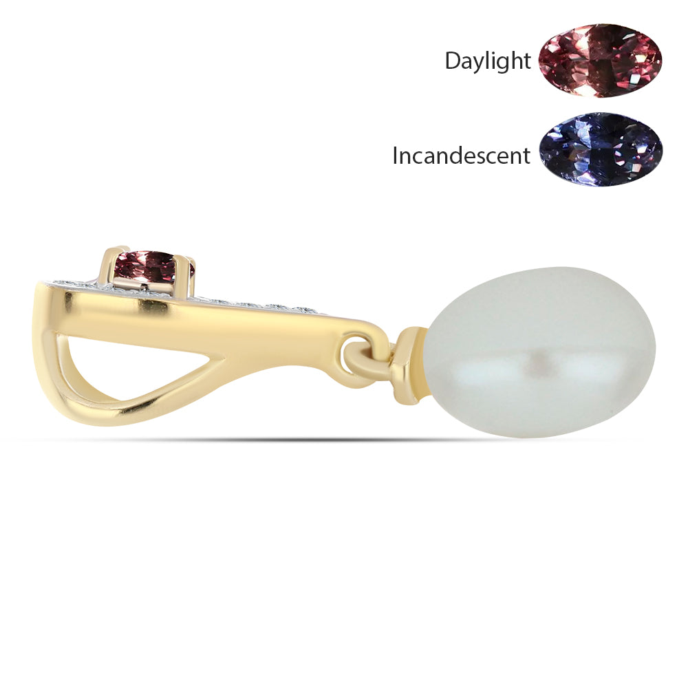 Pozlacené Stříbro 925/1000 - Přívěsek s Tsivorským Měňavým Granátem a Bílou Sladkovodní Perlou - Karátové číslo: 2.07. přibližná hmotnost: 1.22 gramů 2 