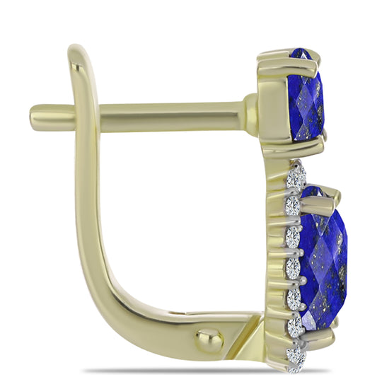 Pozlacené Stříbrné Náušnice s Lapisem Lazuli a Bílým Topazem