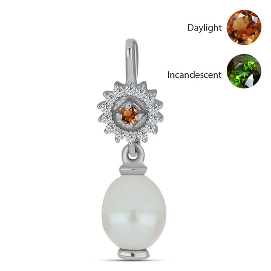 Stříbro 925/1000 - Přívěsek s Certifikovaný Anatolským zultanitem pěstovaný v laboratoři a Bílou Sladkovodní Perlou - Karátové číslo: 3.03. přibližná hmotnost: 1.4 gramů