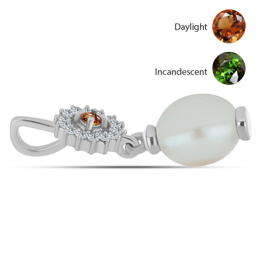 Stříbro 925/1000 - Přívěsek s Certifikovaný Anatolským zultanitem pěstovaný v laboratoři a Bílou Sladkovodní Perlou - Karátové číslo: 3.03. přibližná hmotnost: 1.4 gramů