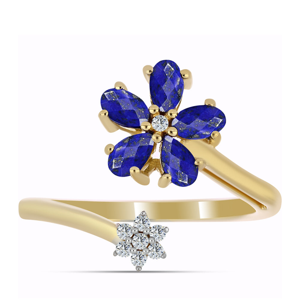 Pozlacené stříbro 925/1000 Prsten s Lapisem Lazuli a Bílým Topazem - Karátové číslo: 1.27. přibližná hmotnost: 4 gramů 1 