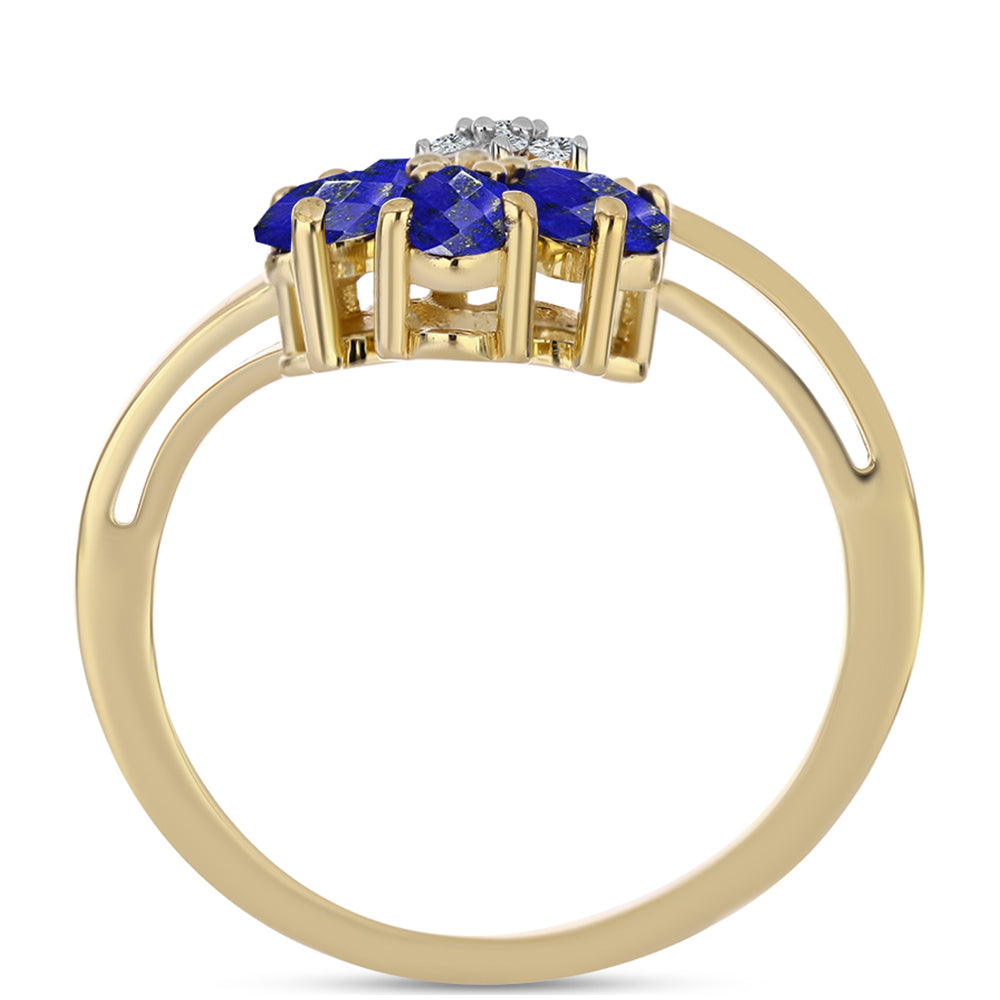 Pozlacené stříbro 925/1000 Prsten s Lapisem Lazuli a Bílým Topazem - Karátové číslo: 1.27. přibližná hmotnost: 4 gramů 2 